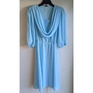 VTG 1960s Monica Richards Women's Long Sleeve Blue Scoop Neck Midi Dress Size L